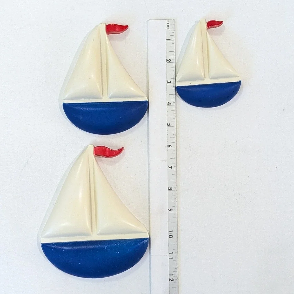 Vintage Sailboat Nautical Beach Lake Seaside Plastic Wall Decor Set -Homco USA
